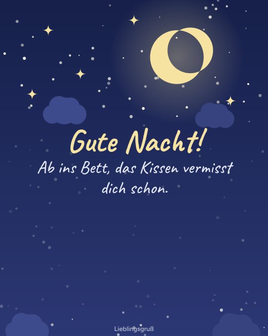 Gute Nacht! Ab ins Bett, das Kissen vermisst dich schon.