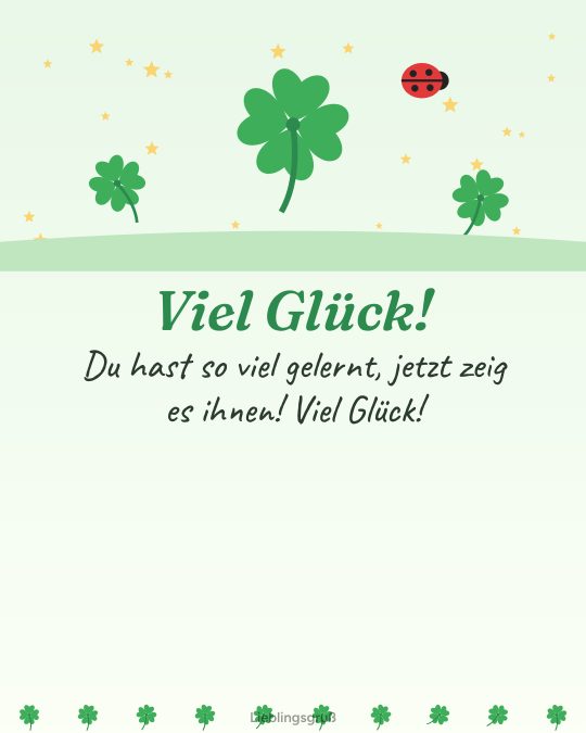 Viel Glück! Du hast so viel gelernt, jetzt zeig es ihnen! Viel Glück!