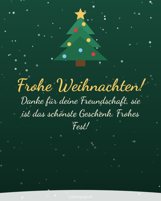 Frohe Weihnachten! Danke für deine Freundschaft, sie ist das schönste Geschenk. Frohes Fest!