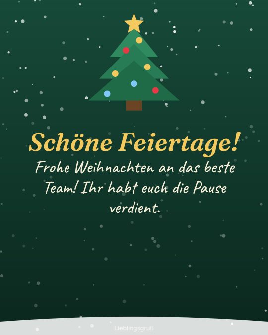 Schöne Feiertage! Frohe Weihnachten an das beste Team! Ihr habt euch die Pause verdient.