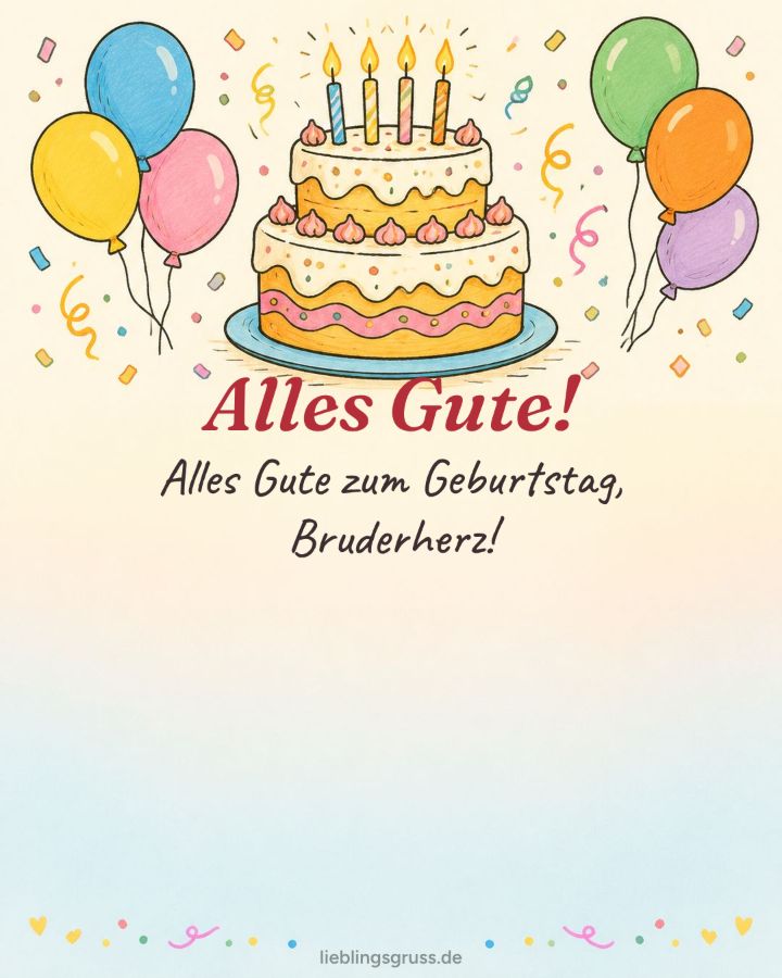 Alles Gute! Alles Gute zum Geburtstag, Bruderherz! (Motiv Gezeichnet)
