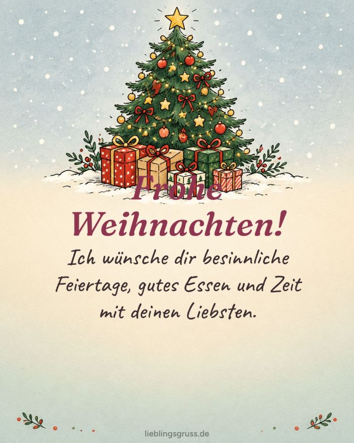 Frohe Weihnachten! Ich wünsche dir besinnliche Feiertage, gutes Essen und Zeit mit deinen Liebsten. (Motiv Gezeichnet)